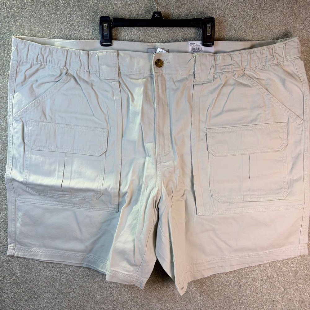 Croft & Barrow Cargo Shorts Mens 52x9 Big & Tall Beige Side Elastic Cotton‎ NEW